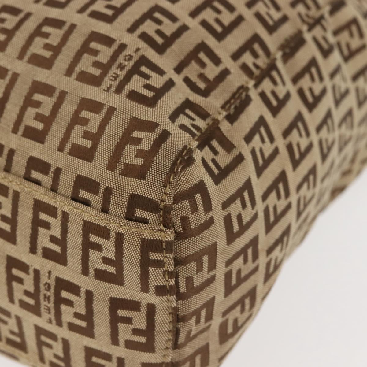 FENDI Zucchino Canvas Tote Bag Beige Silver Auth 143354