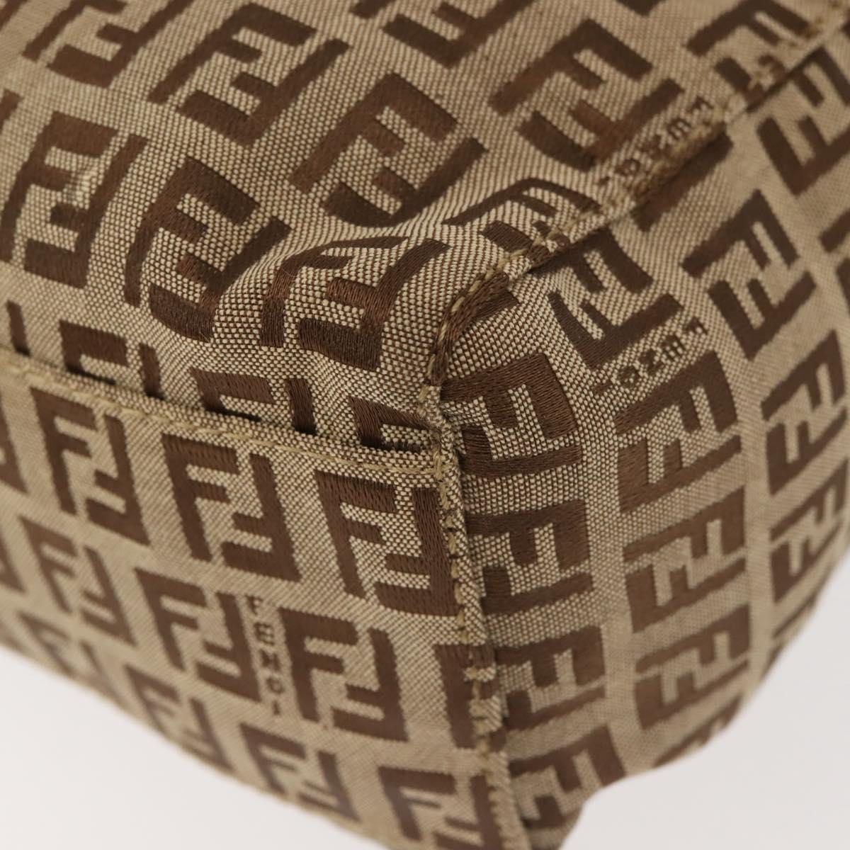 FENDI Zucchino Canvas Tote Bag Beige Silver Auth 143354