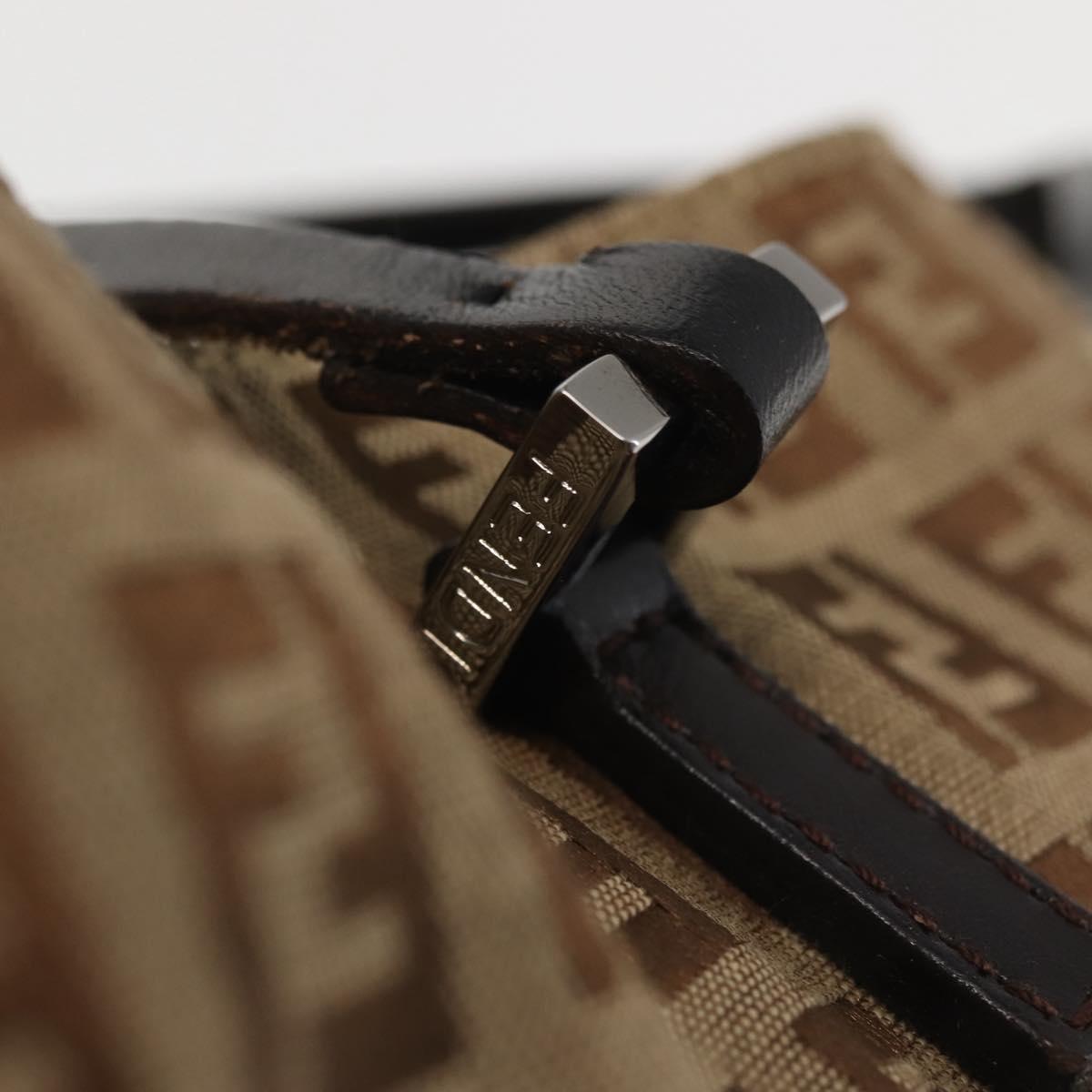 FENDI Zucchino Canvas Tote Bag Beige Silver Auth 143354