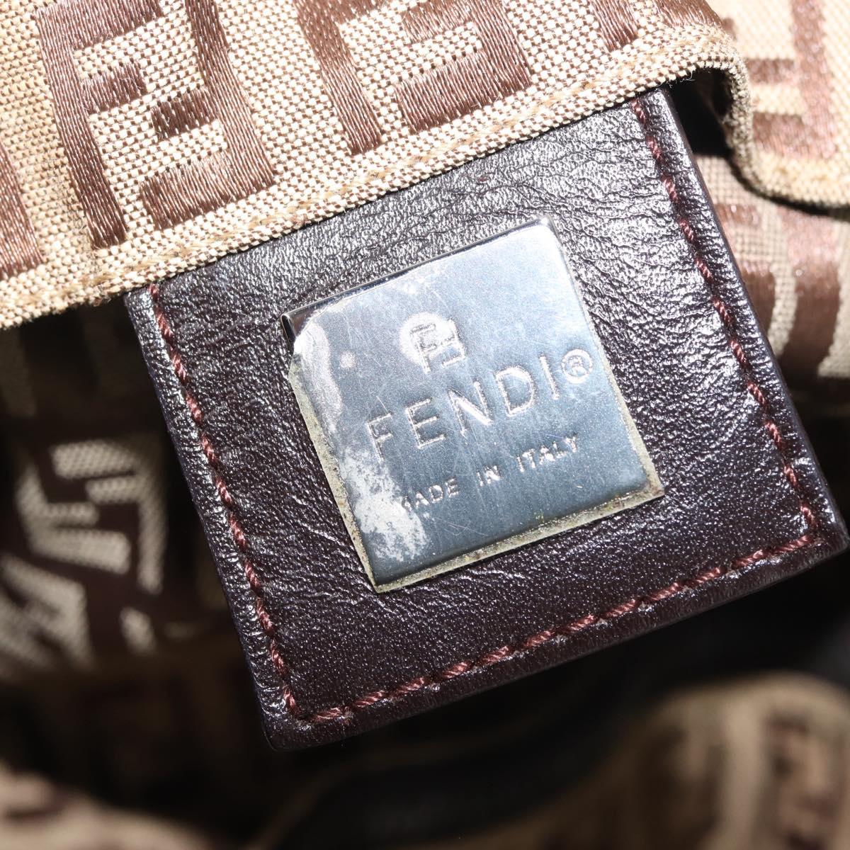 FENDI Zucchino Canvas Tote Bag Beige Silver Auth 143354