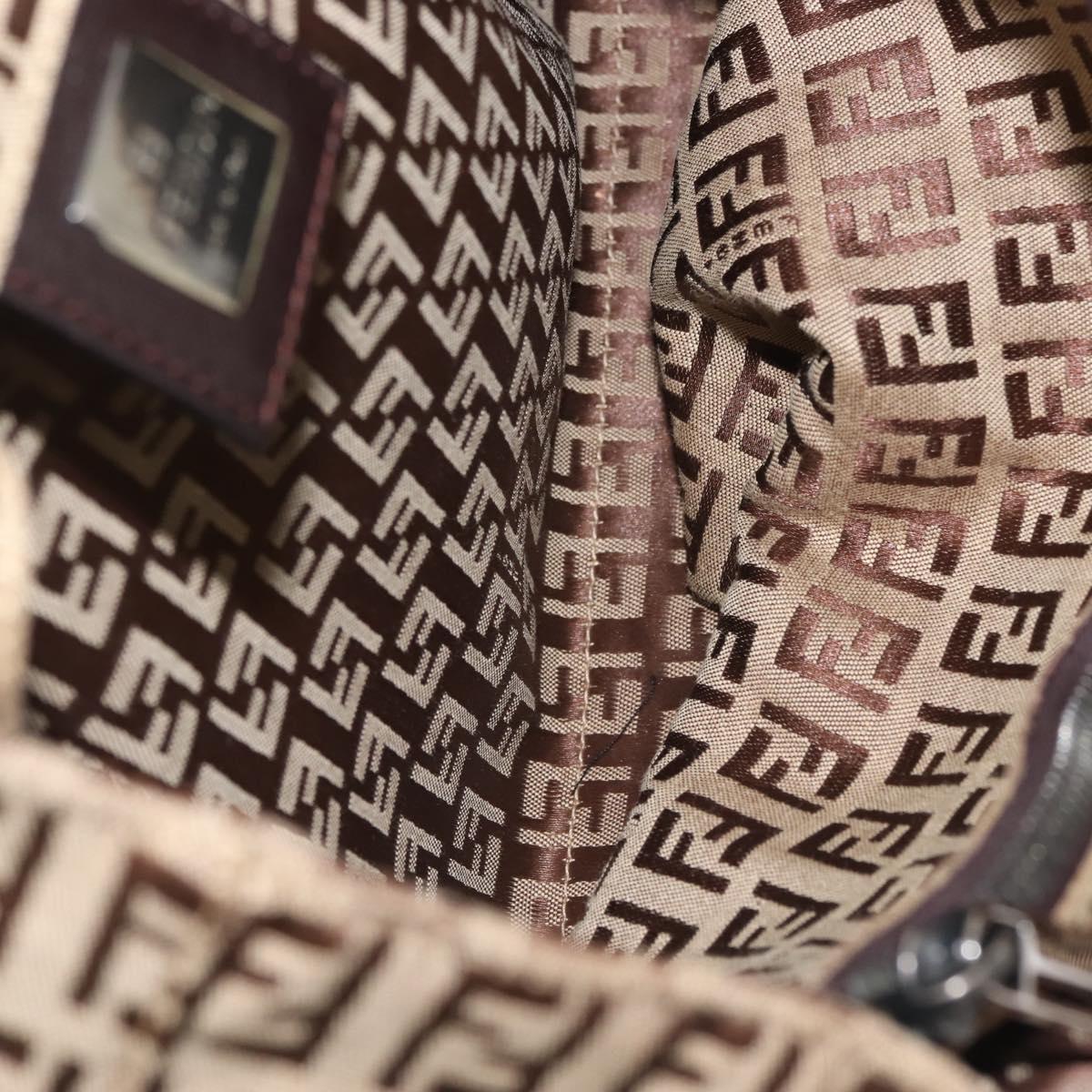 FENDI Zucchino Canvas Tote Bag Beige Silver Auth 143354