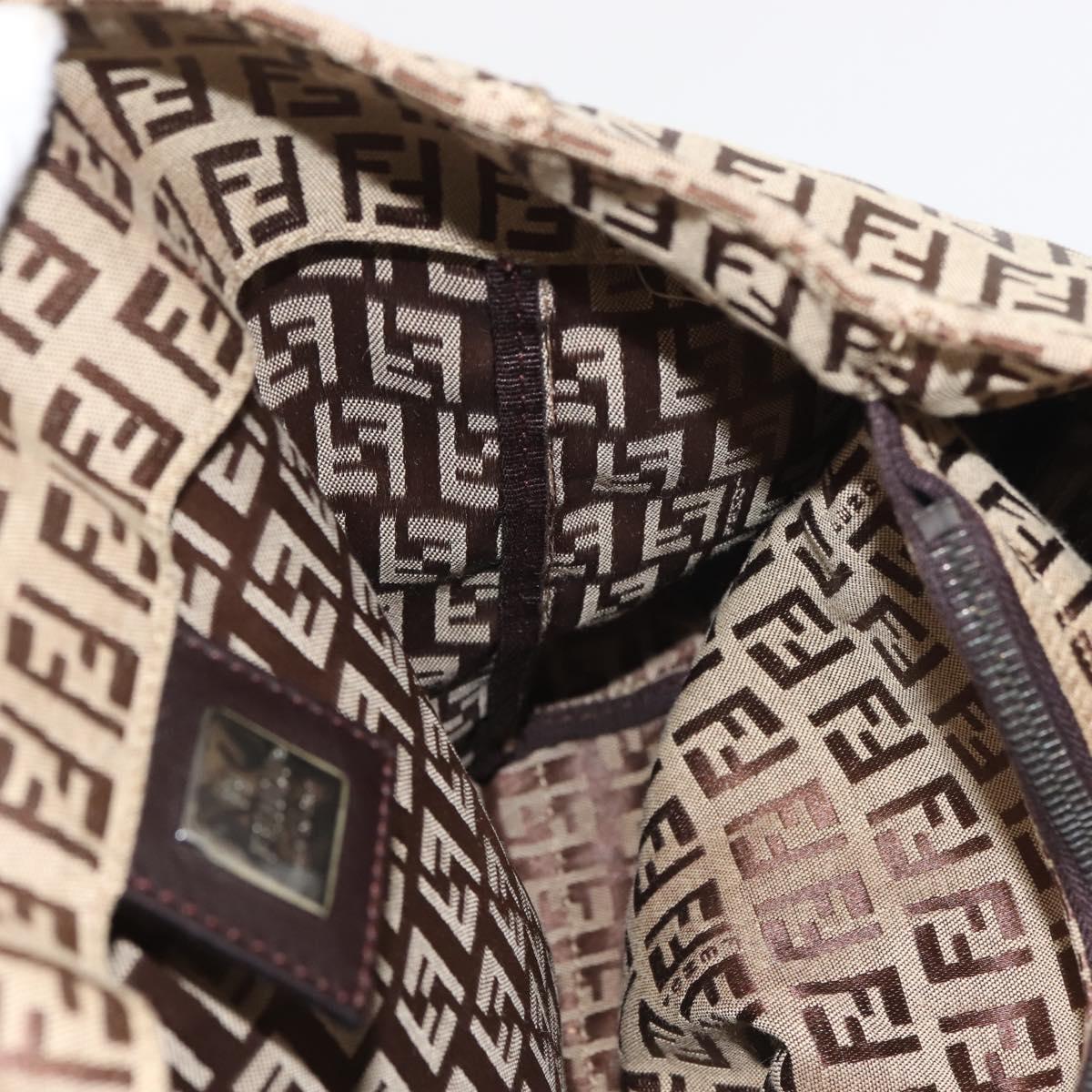 FENDI Zucchino Canvas Tote Bag Beige Silver Auth 143354