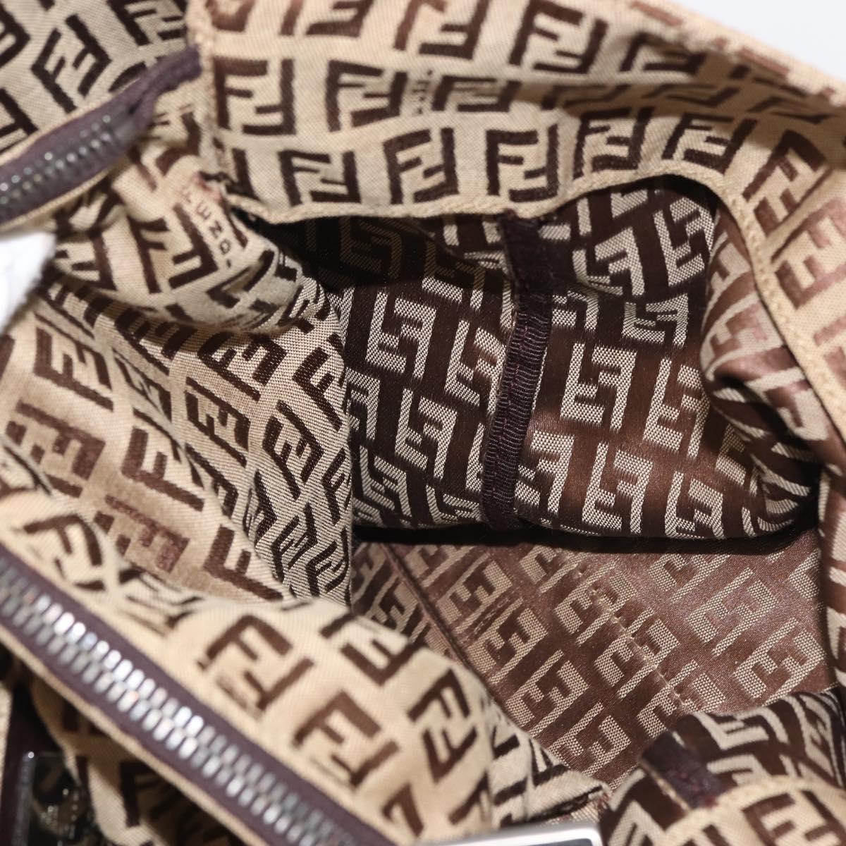 FENDI Zucchino Canvas Tote Bag Beige Silver Auth 143354