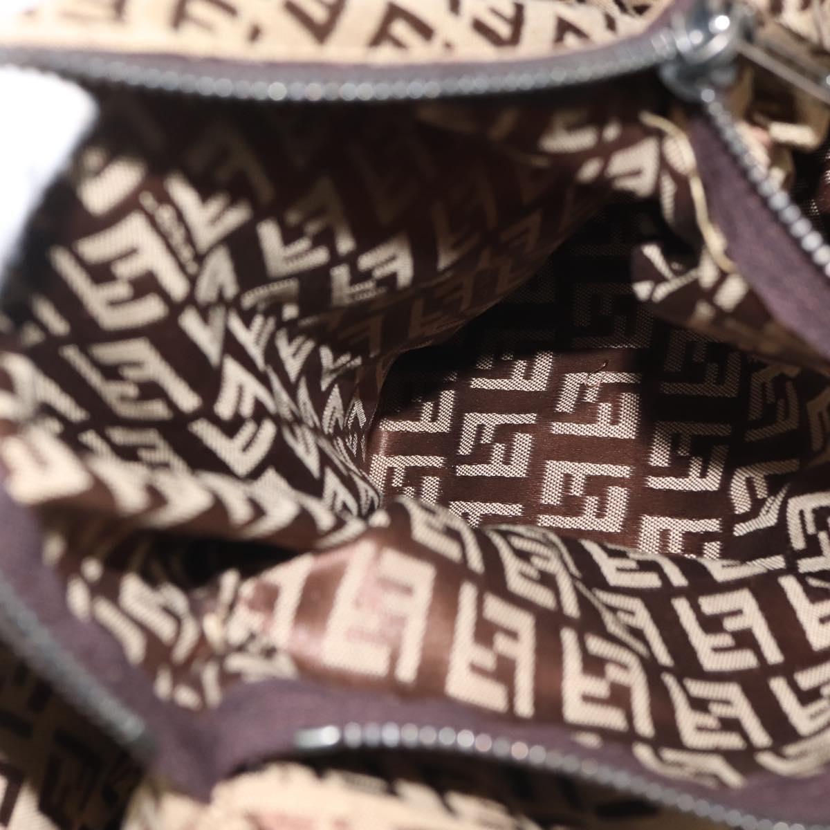 FENDI Zucchino Canvas Tote Bag Beige Silver Auth 143354
