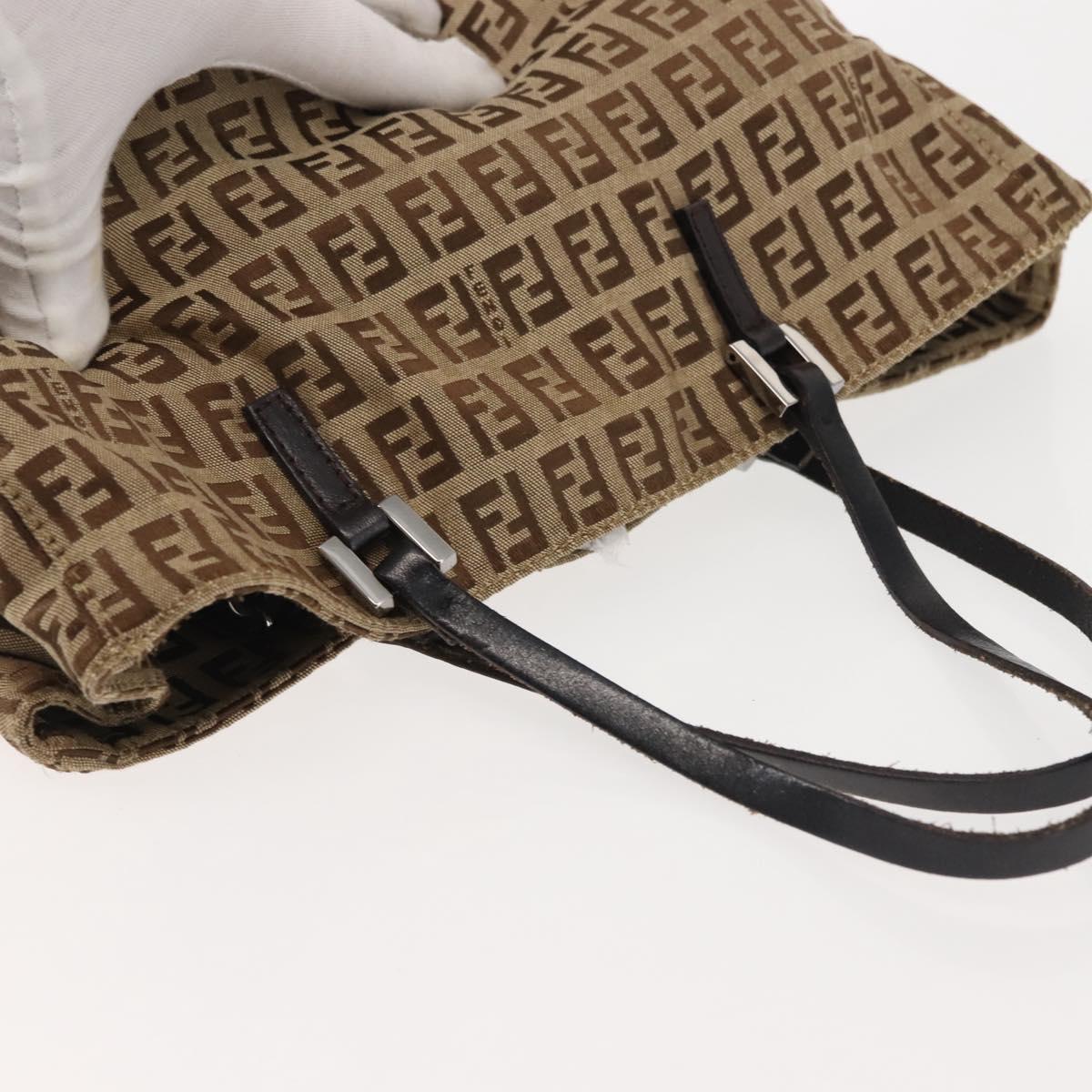 FENDI Zucchino Canvas Tote Bag Beige Silver Auth 143354