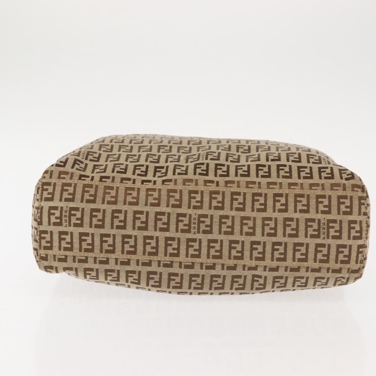 FENDI Zucchino Canvas Tote Bag Beige Silver Auth 143354