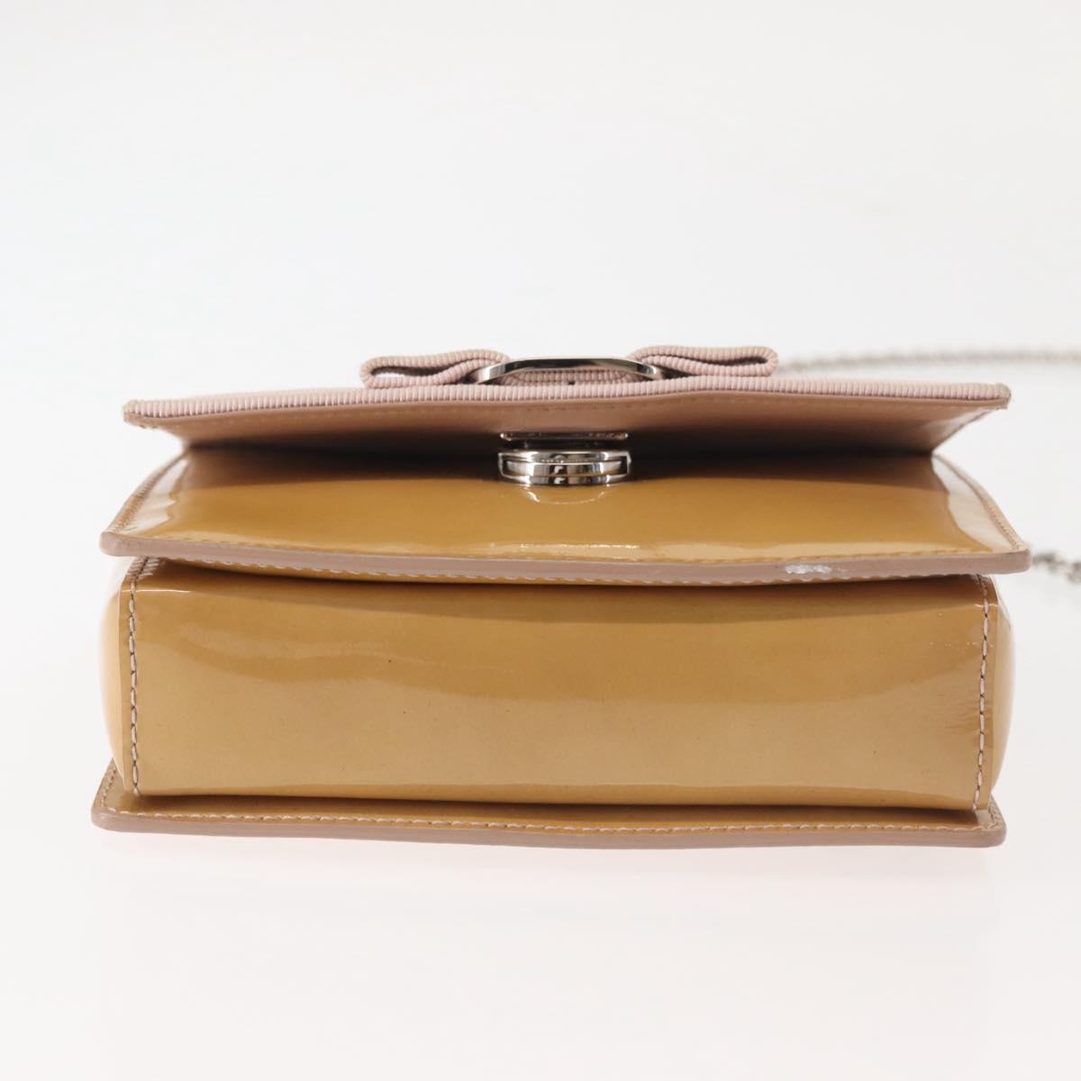 Salvatore Ferragamo Chain Vala Shoulder Bag Enamel Beige Silver Auth 143357