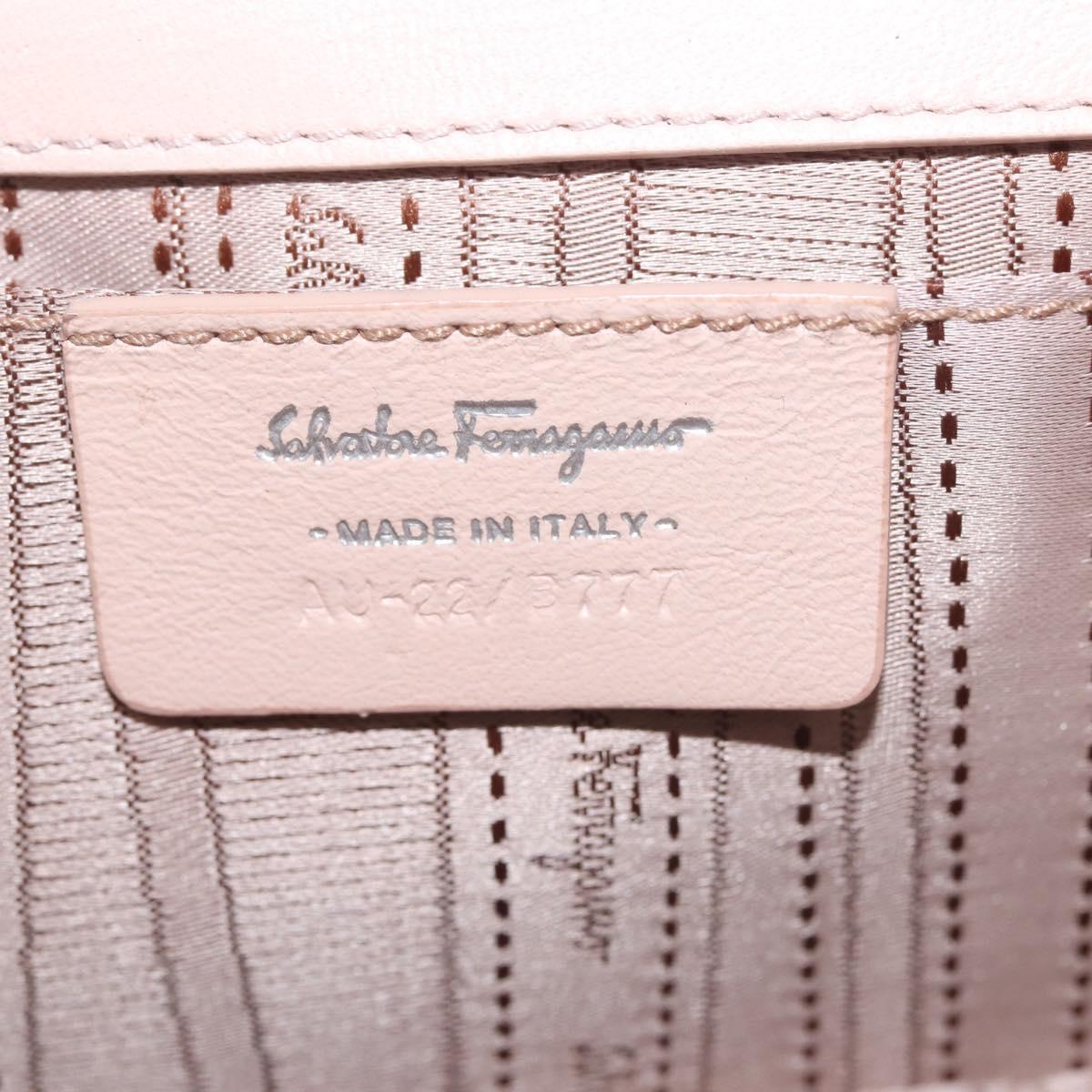 Salvatore Ferragamo Chain Vala Shoulder Bag Enamel Beige Silver Auth 143357