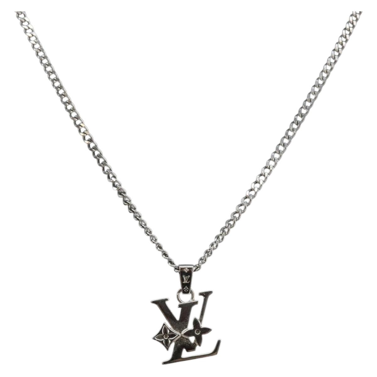 LOUIS VUITTON Monogram Row Necklace metal Silver M02254 LV Auth 143366