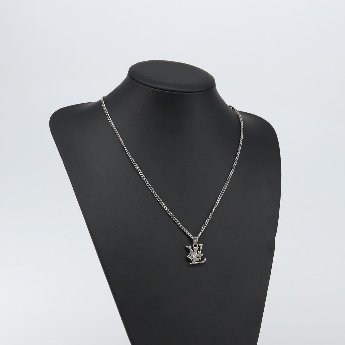 LOUIS VUITTON Monogram Row Necklace metal Silver M02254 LV Auth 143366