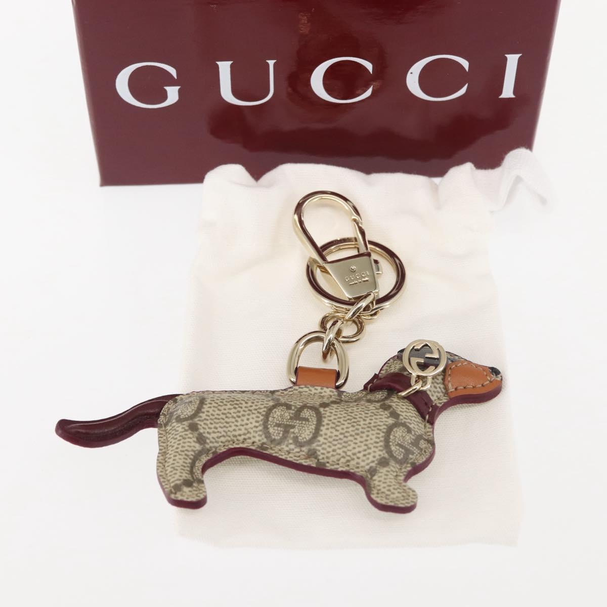 GUCCI Dog Shape Bag Charm GG Supreme PVC Beige Auth 143370