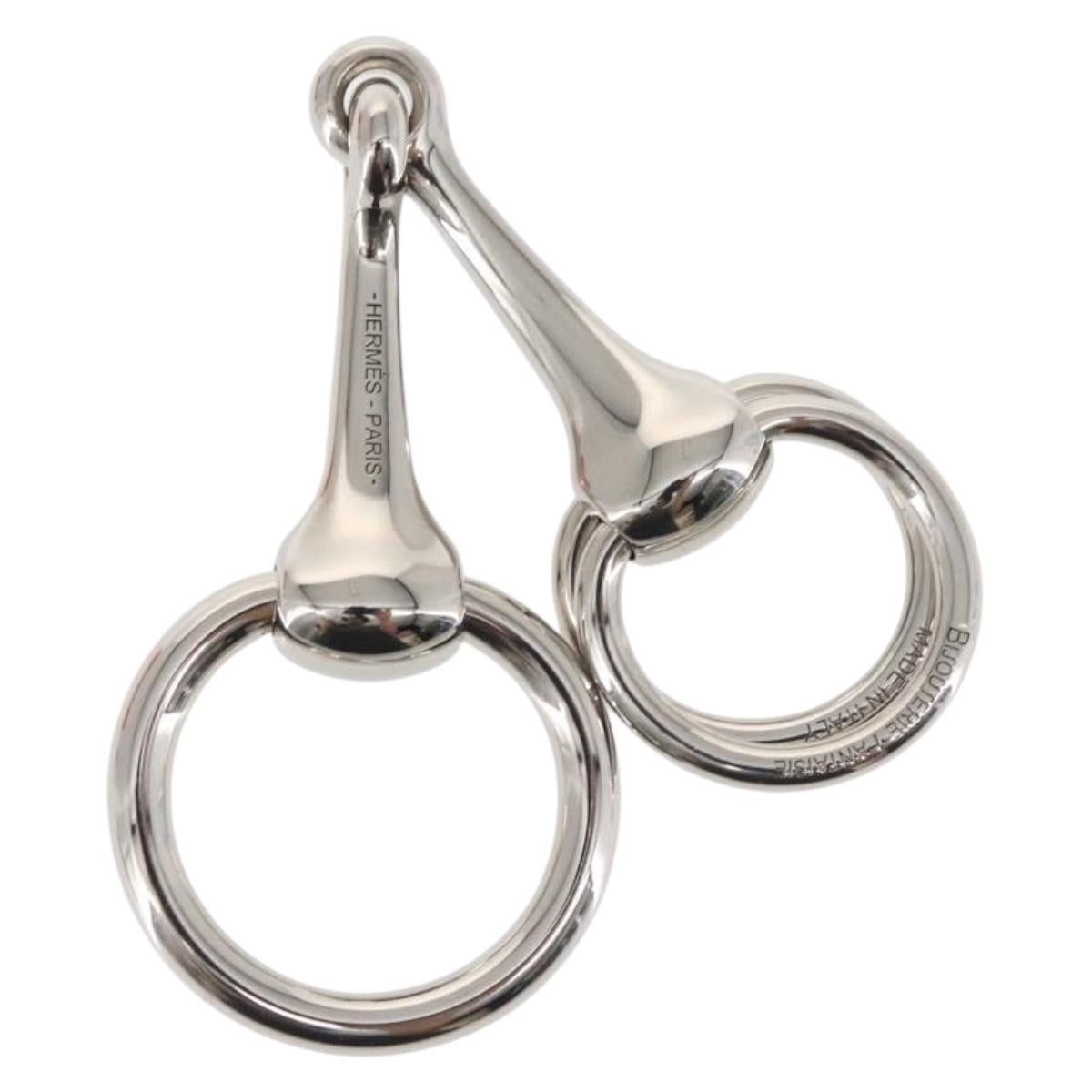 HERMES Molded Brass Scarf Ring metal Silver Auth 143374