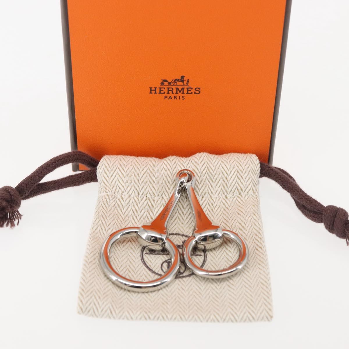 HERMES Molded Brass Scarf Ring metal Silver Auth 143374