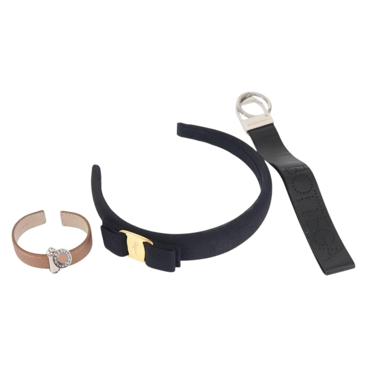 Salvatore Ferragamo Bottega Bvlgari Nylon Leather 3Set Navy Pink Auth 143376