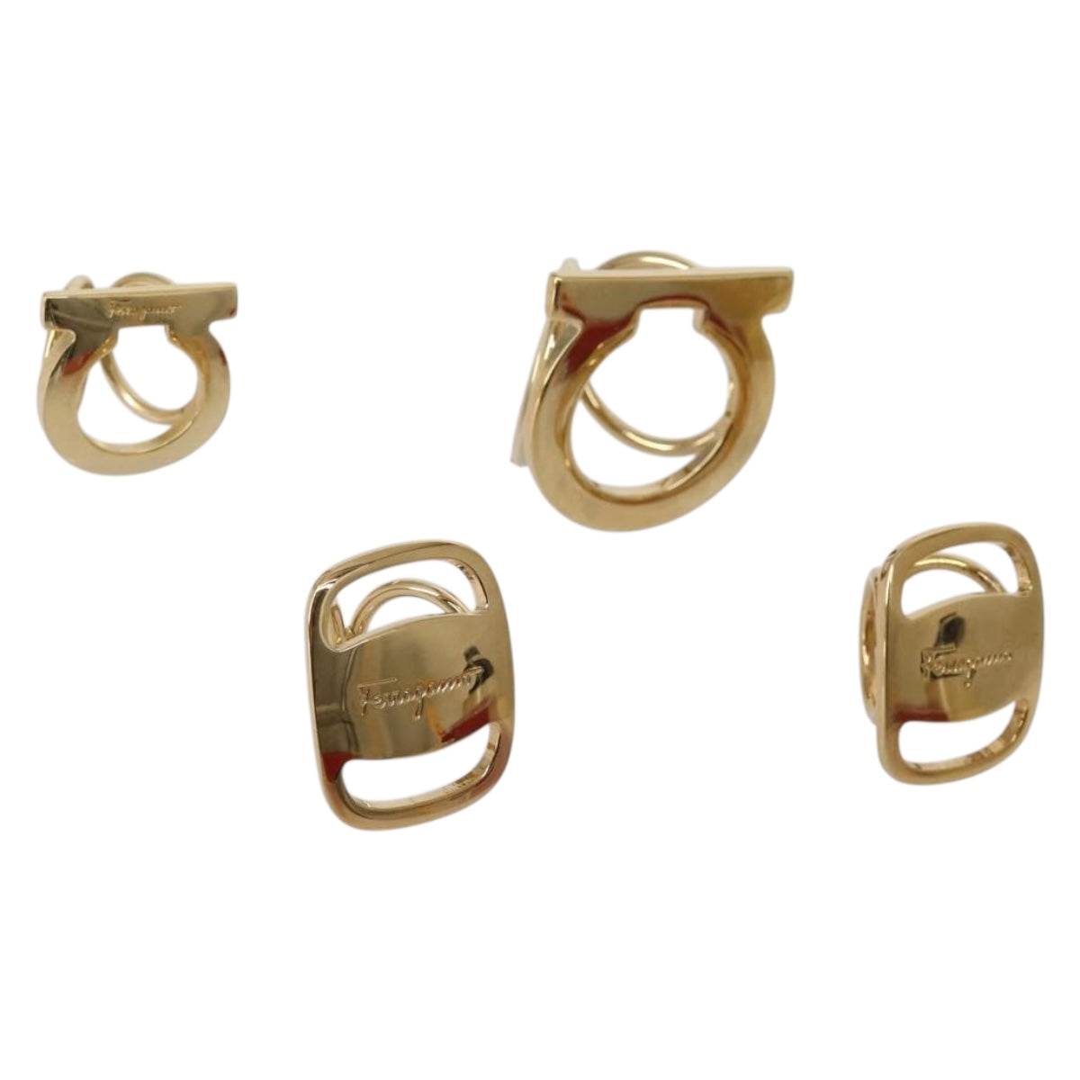 Salvatore Ferragamo Scarf Ring metal 4Set Gold Auth 143378