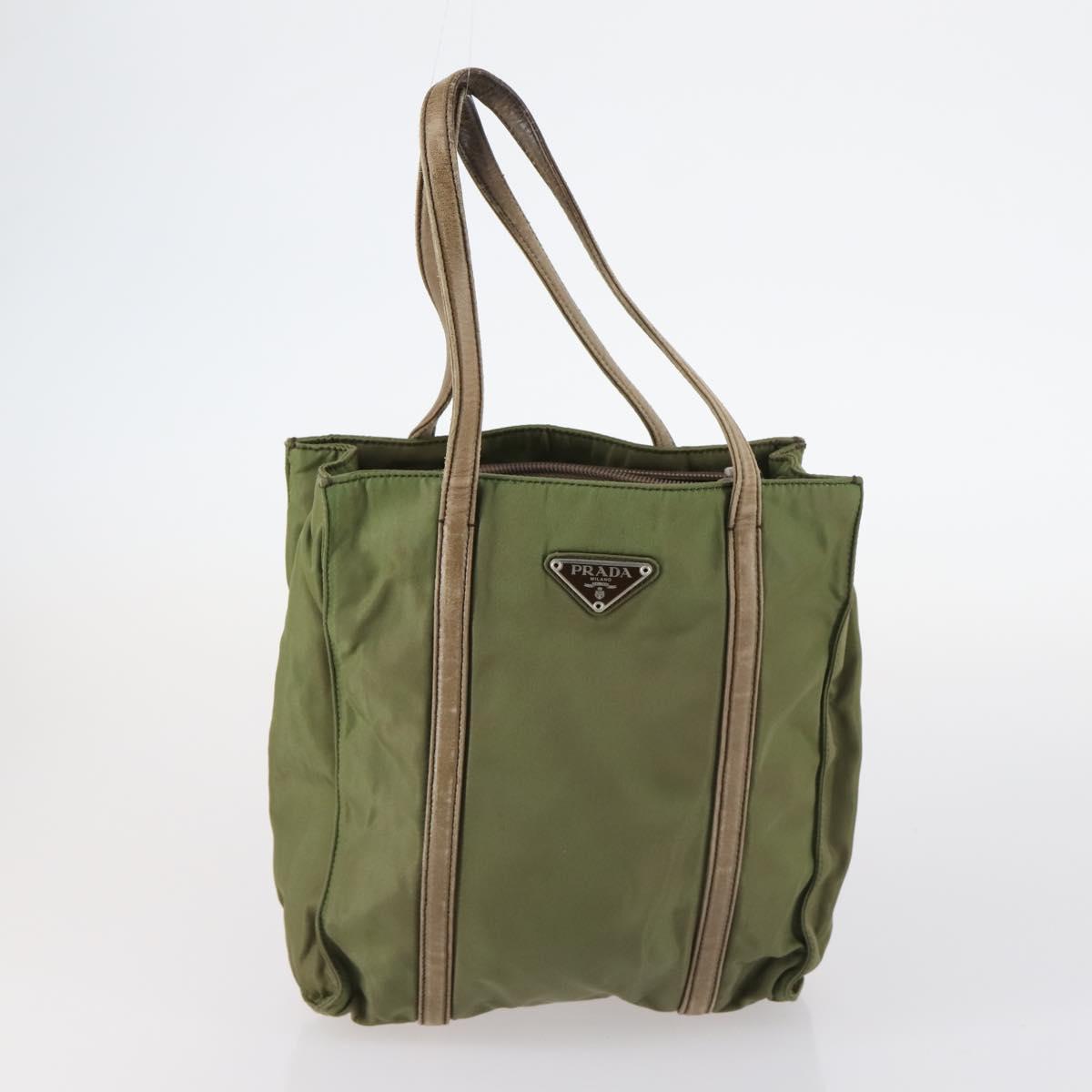 PRADA Tote Bag Nylon 2Set Khaki Black Auth 143394