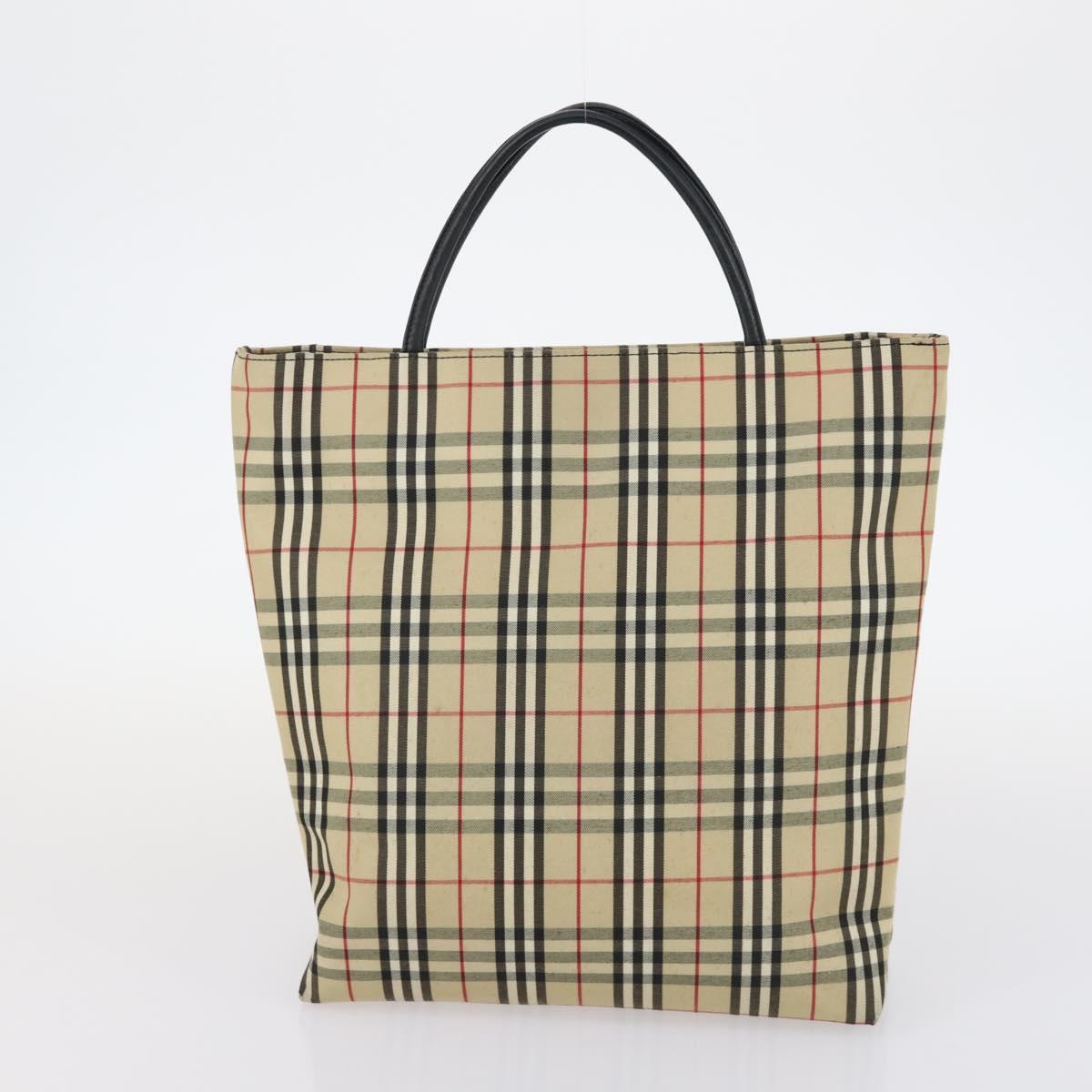 BURBERRY Nova Check Tote Bag Leather Canvas 2Set Black Beige Auth 143395