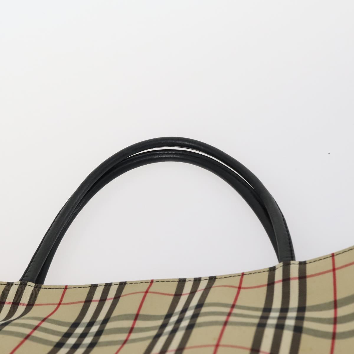 BURBERRY Nova Check Tote Bag Leather Canvas 2Set Black Beige Auth 143395