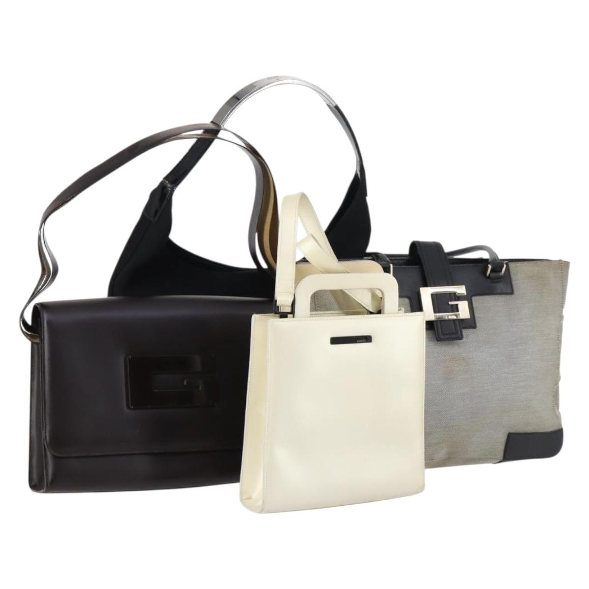 GUCCI Shoulder Bag Canvas Leather 4Set Gray Black Auth 143397