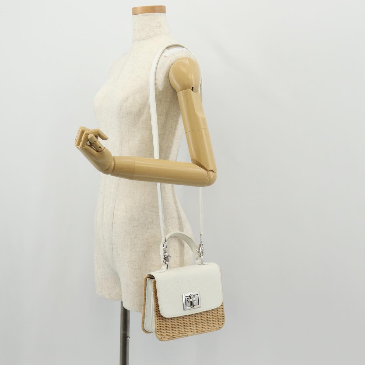 Chrome Hearts Hand Bag Rattan 2way White Silver Auth 143406SM