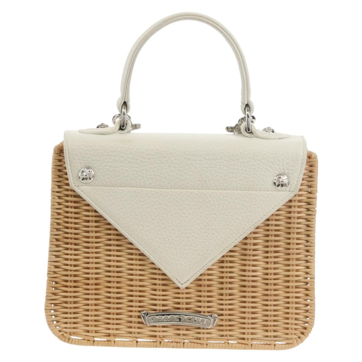 Chrome Hearts Hand Bag Rattan 2way White Silver Auth 143406SM