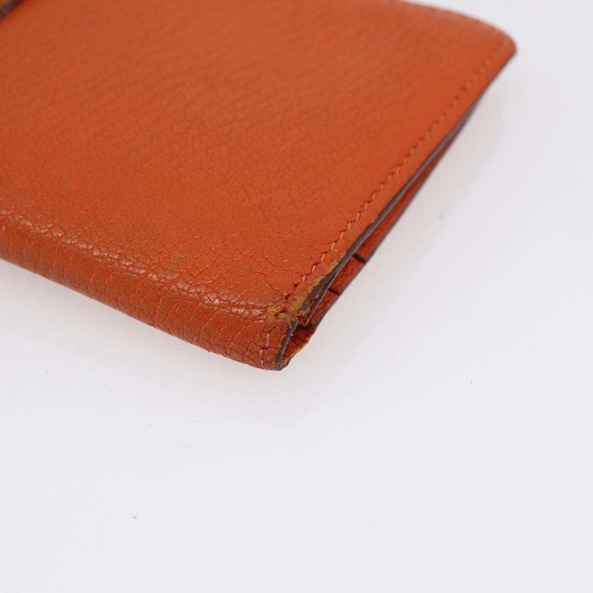 HERMES Bean Soufflé Wallet Leather Orange Auth 143412