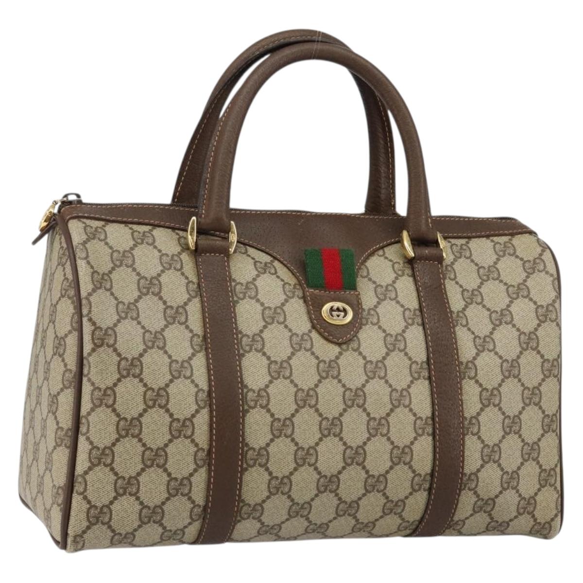 GUCCI GG Supreme Web Sherry Line Boston Bag PVC Beige Gold 40 02 007 Auth 143489