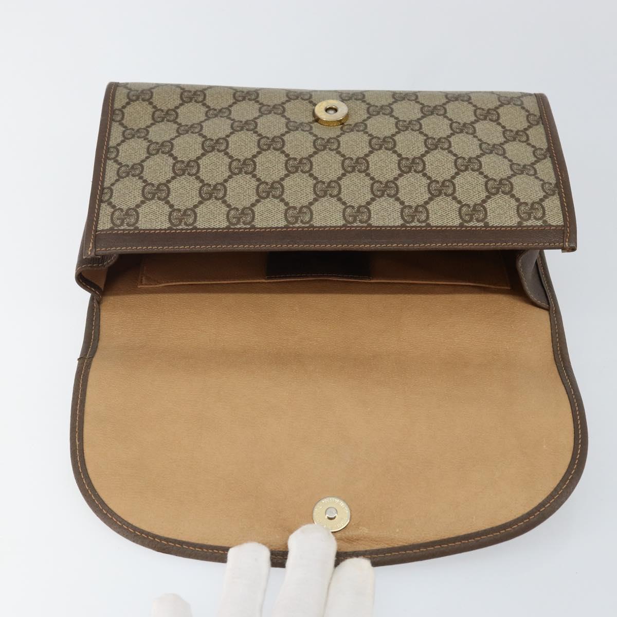 GUCCI GG Supreme Web Sherry Line Bag PVC Beige Gold 156 01 030 Auth 143490