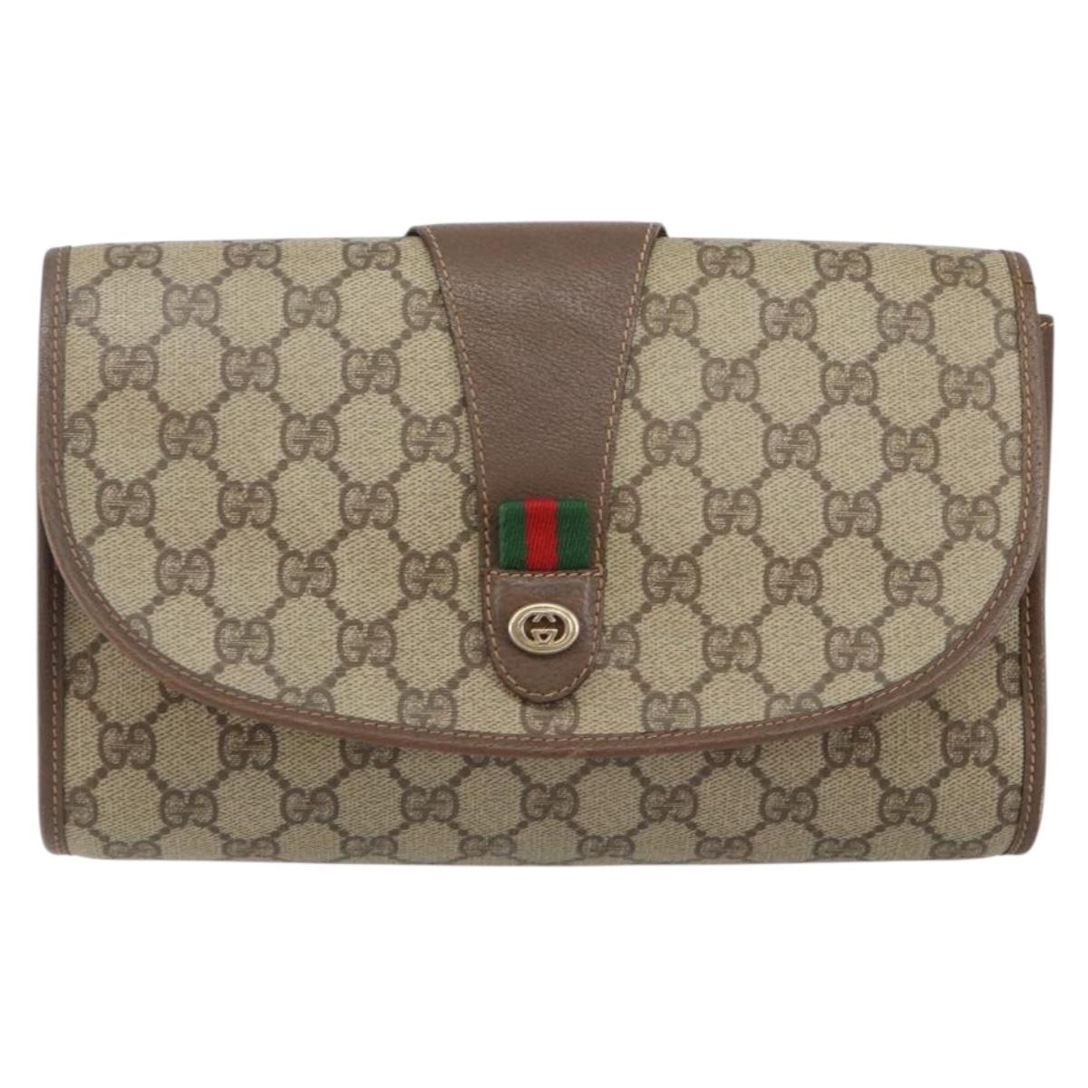 GUCCI GG Supreme Web Sherry Line Bag PVC Beige Gold 156 01 030 Auth 143490