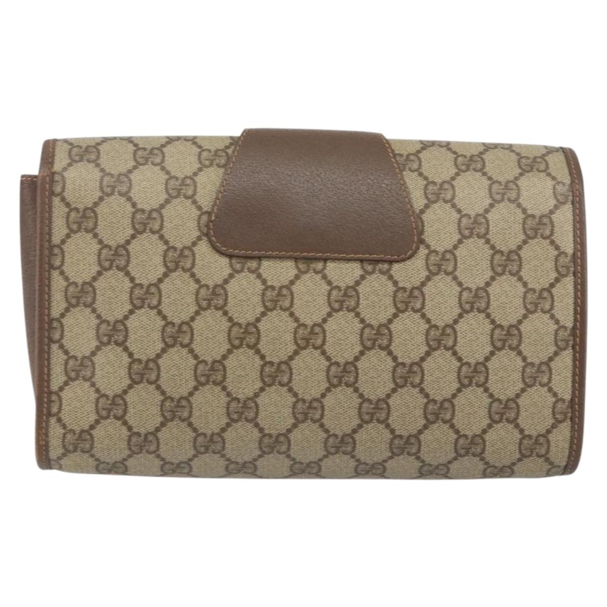 GUCCI GG Supreme Web Sherry Line Bag PVC Beige Gold 156 01 030 Auth 143490