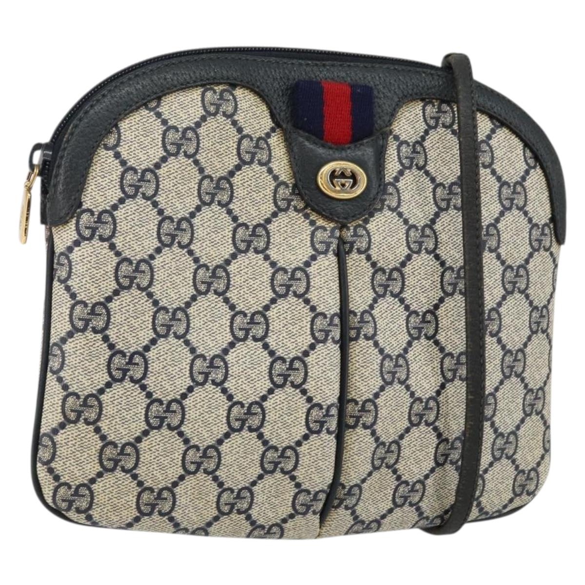 GUCCI GG Supreme Sherry Line Shoulder Bag PVC Navy Gold 89 02 047 Auth 143491