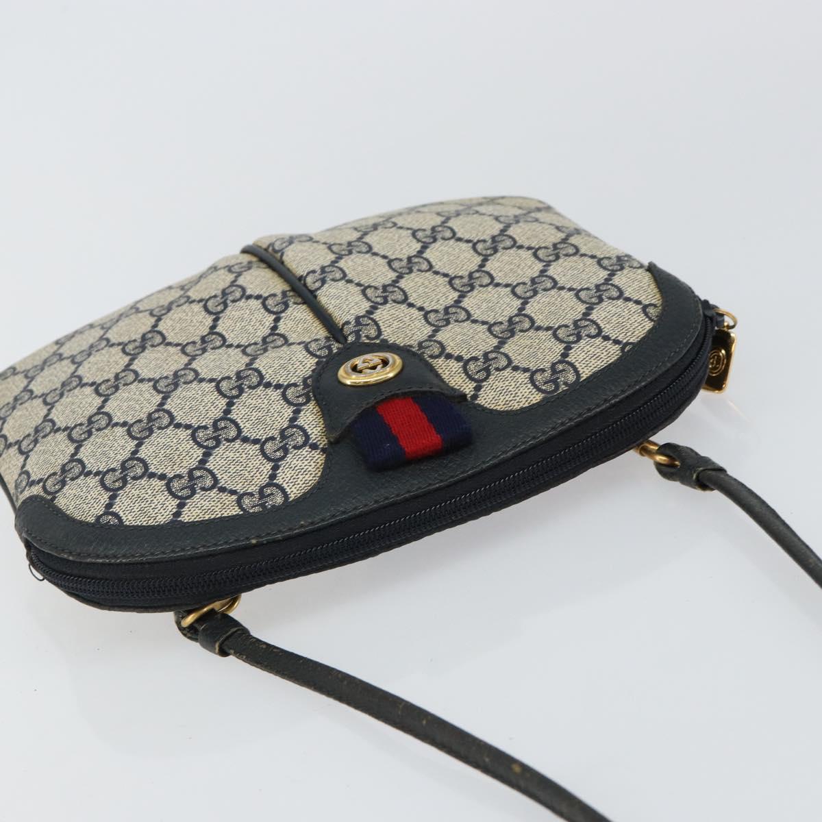 GUCCI GG Supreme Sherry Line Shoulder Bag PVC Navy Gold 89 02 047 Auth 143491