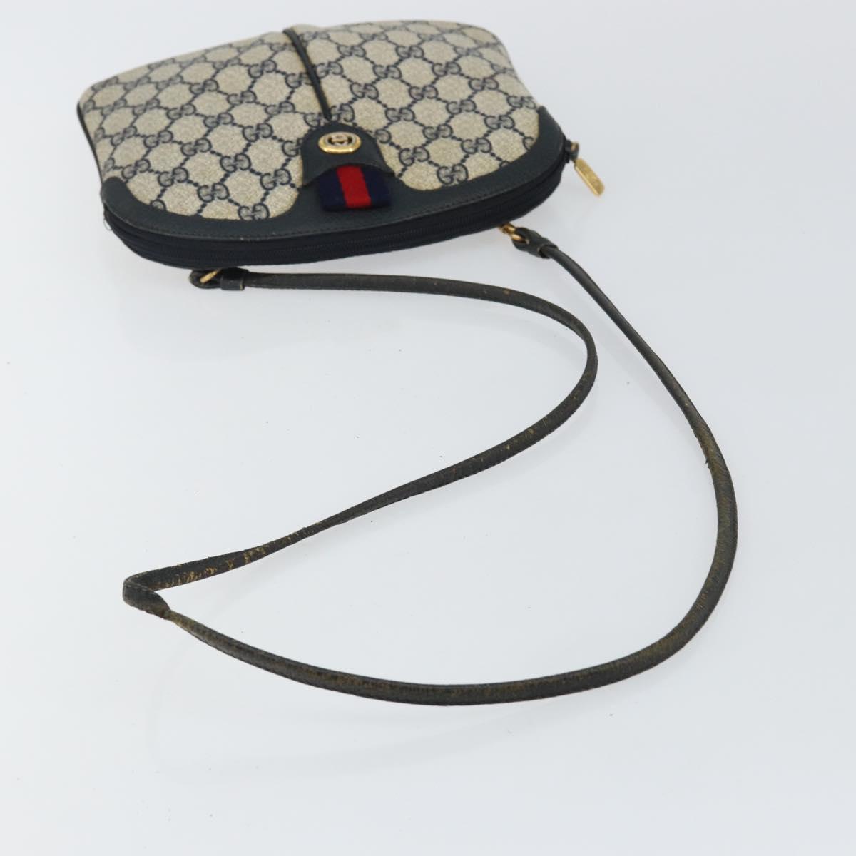 GUCCI GG Supreme Sherry Line Shoulder Bag PVC Navy Gold 89 02 047 Auth 143491