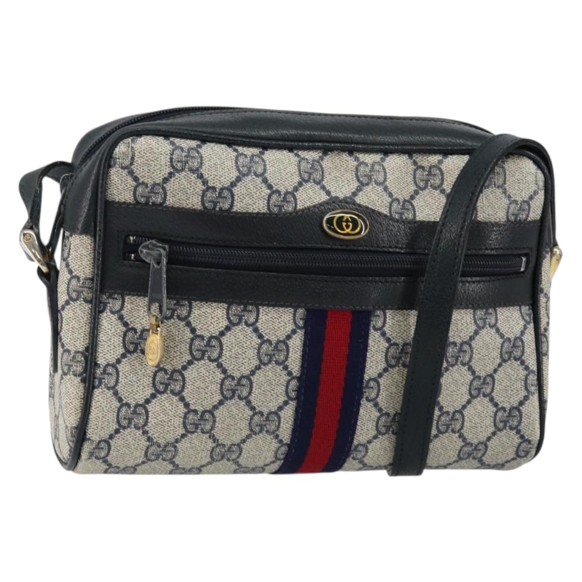 GUCCI GG Supreme Sherry Line Shoulder Bag PVC Navy Gold 72 001 3654 Auth 143492