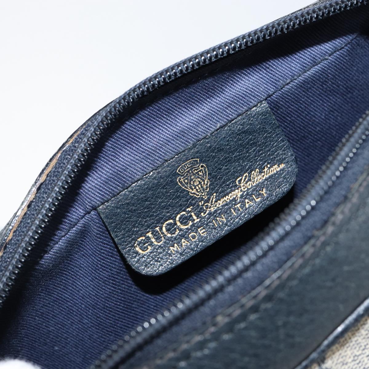 GUCCI GG Supreme Sherry Line Shoulder Bag PVC Navy Gold 72 001 3654 Auth 143492