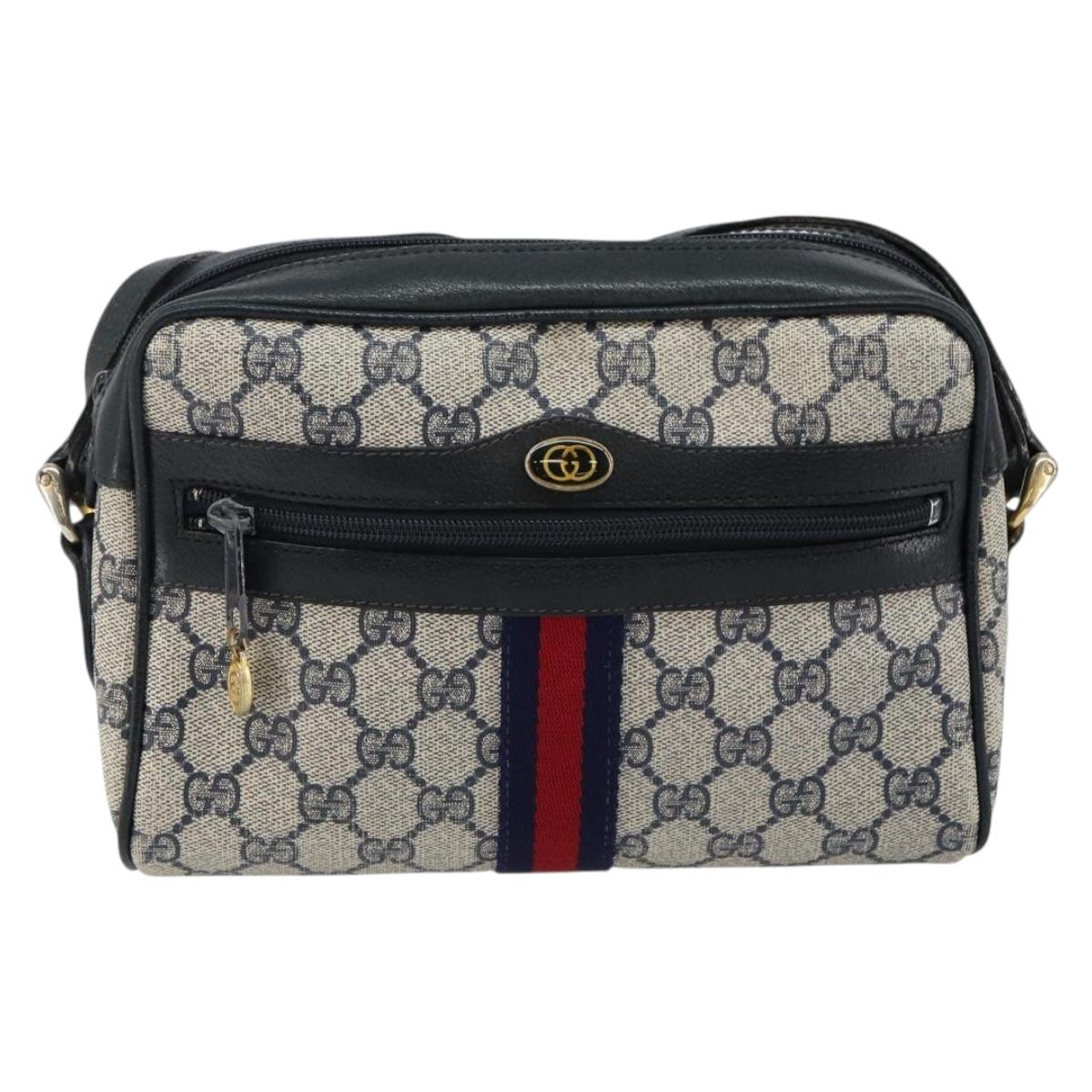 GUCCI GG Supreme Sherry Line Shoulder Bag PVC Navy Gold 72 001 3654 Auth 143492
