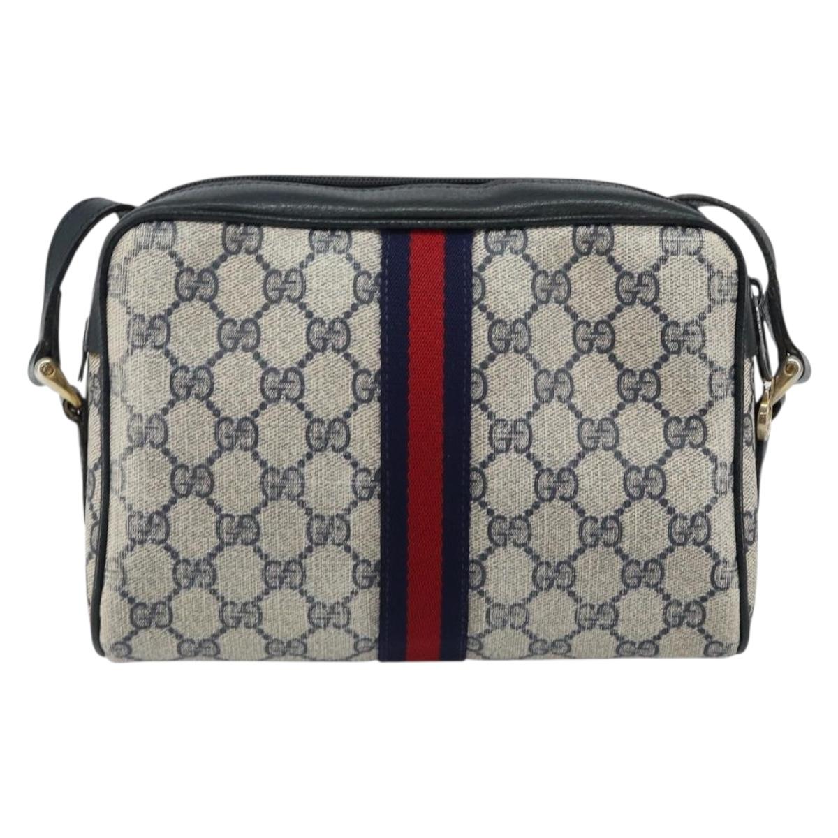 GUCCI GG Supreme Sherry Line Shoulder Bag PVC Navy Gold 72 001 3654 Auth 143492