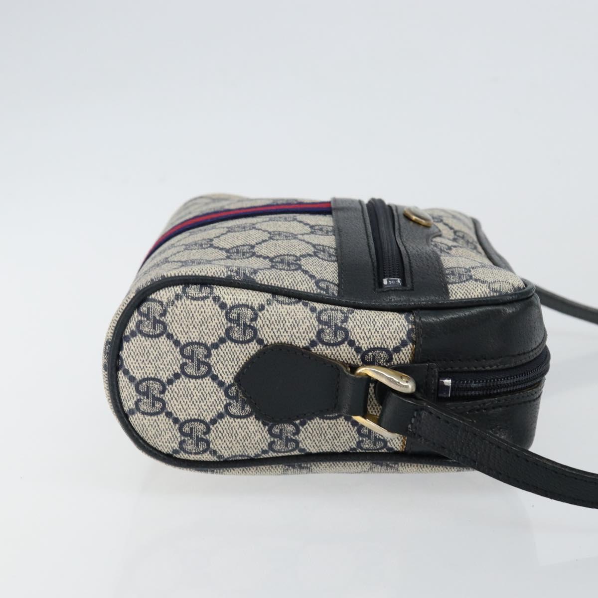 GUCCI GG Supreme Sherry Line Shoulder Bag PVC Navy Gold 72 001 3654 Auth 143492