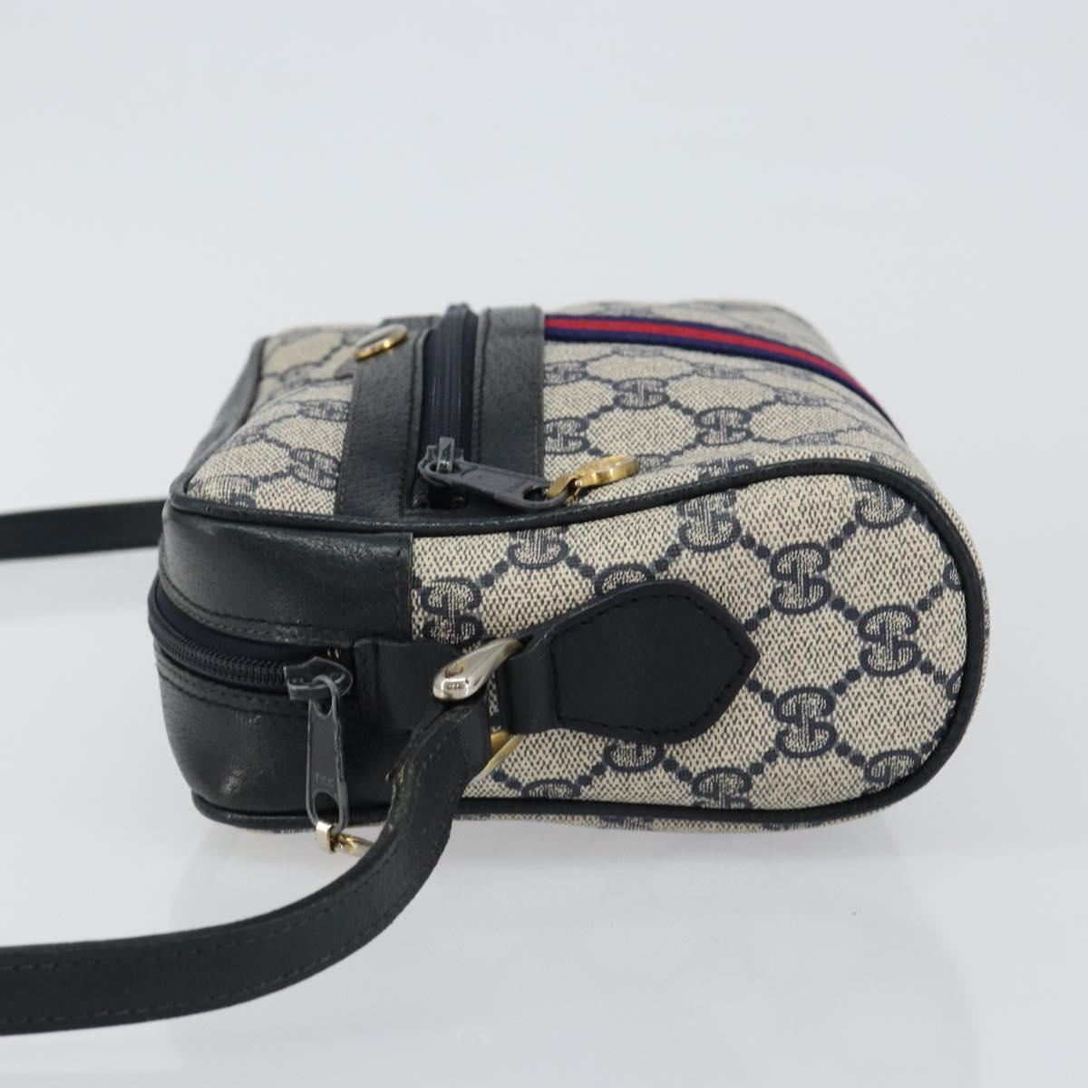 GUCCI GG Supreme Sherry Line Shoulder Bag PVC Navy Gold 72 001 3654 Auth 143492