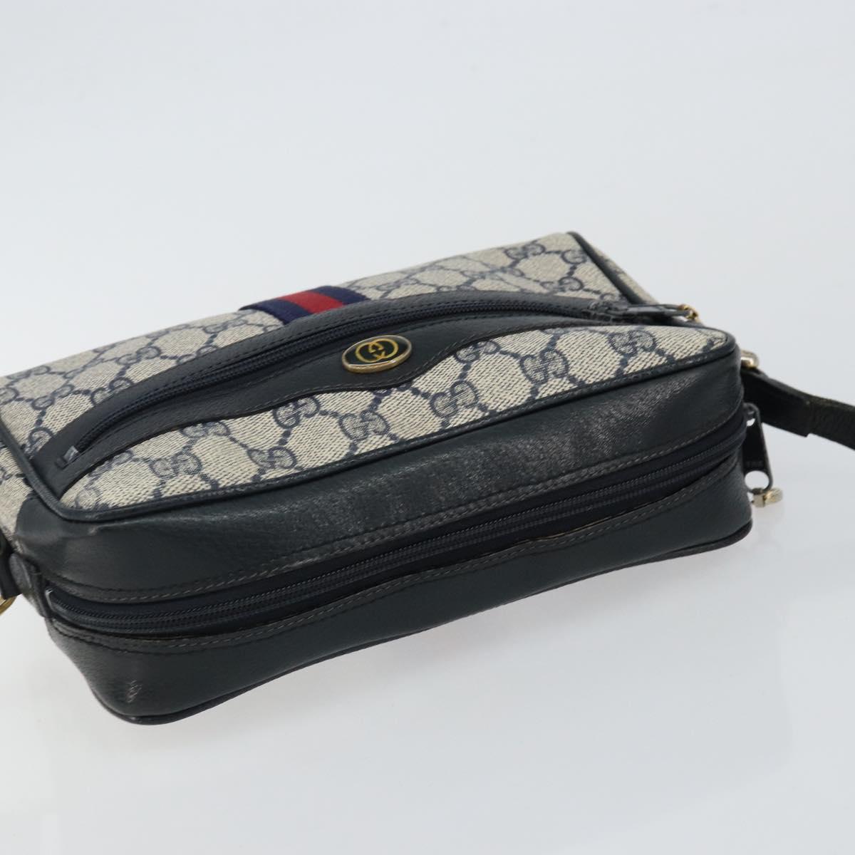 GUCCI GG Supreme Sherry Line Shoulder Bag PVC Navy Gold 72 001 3654 Auth 143492