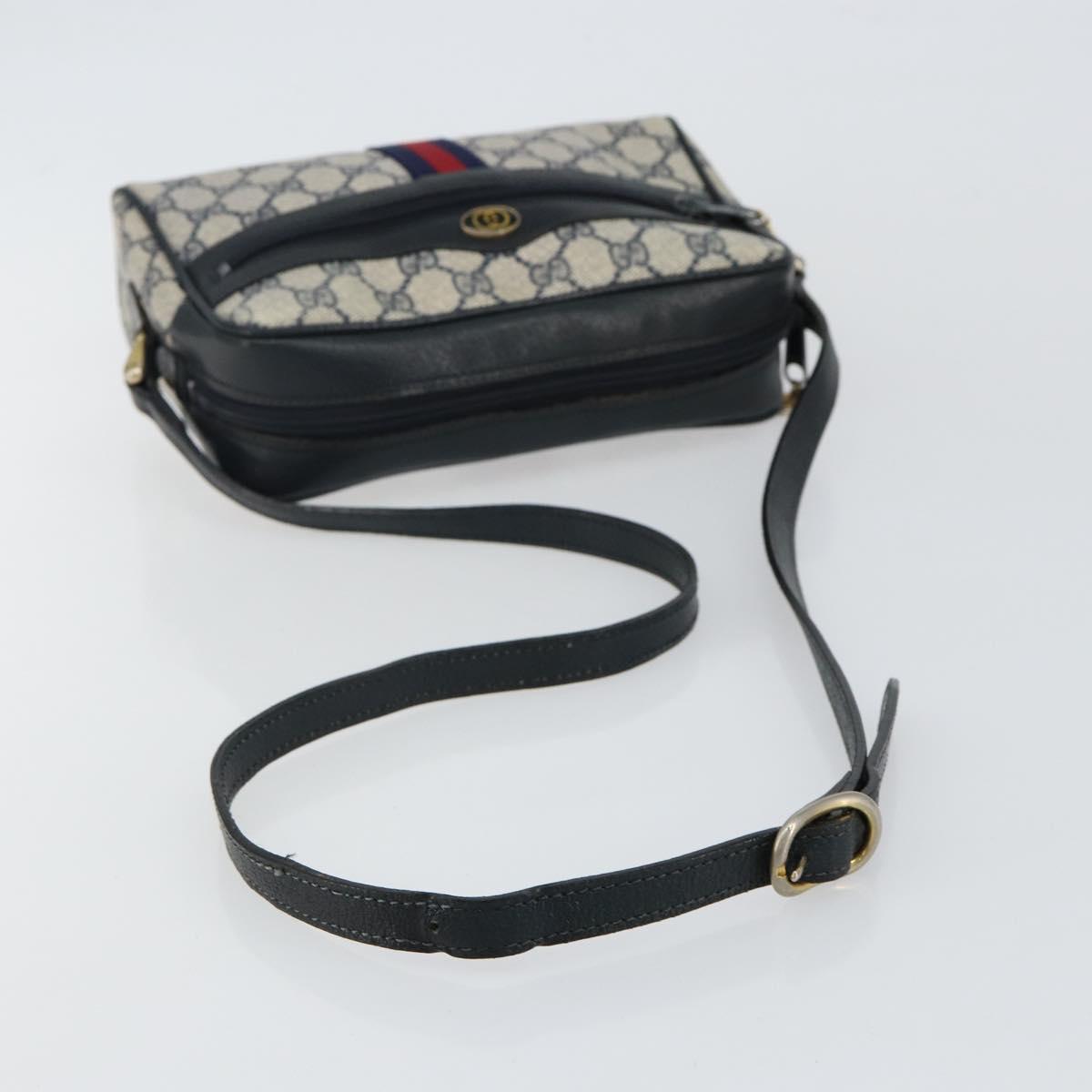 GUCCI GG Supreme Sherry Line Shoulder Bag PVC Navy Gold 72 001 3654 Auth 143492