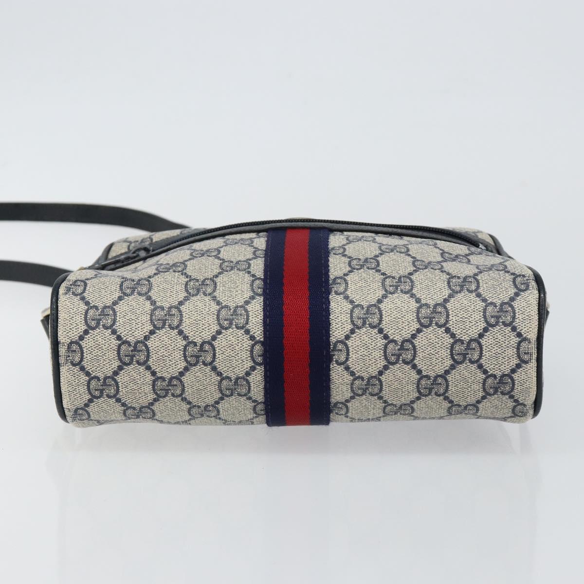 GUCCI GG Supreme Sherry Line Shoulder Bag PVC Navy Gold 72 001 3654 Auth 143492