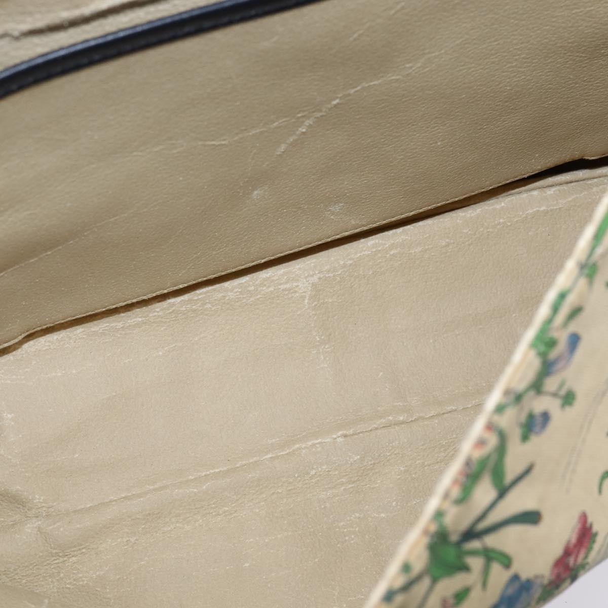 GUCCI Flora Shoulder Bag Canvas Beige Gold Auth 143493