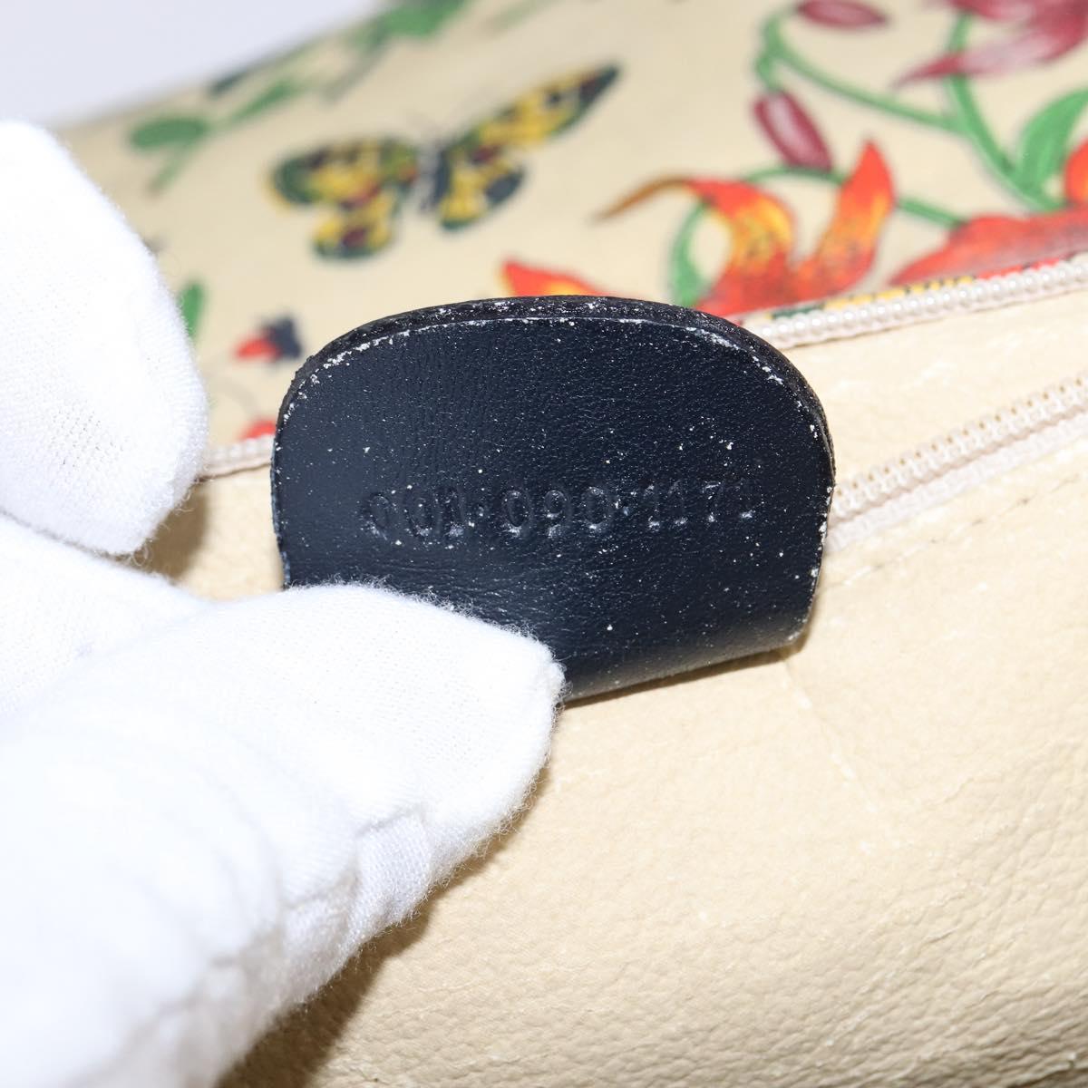 GUCCI Flora Shoulder Bag Canvas Beige Gold Auth 143493