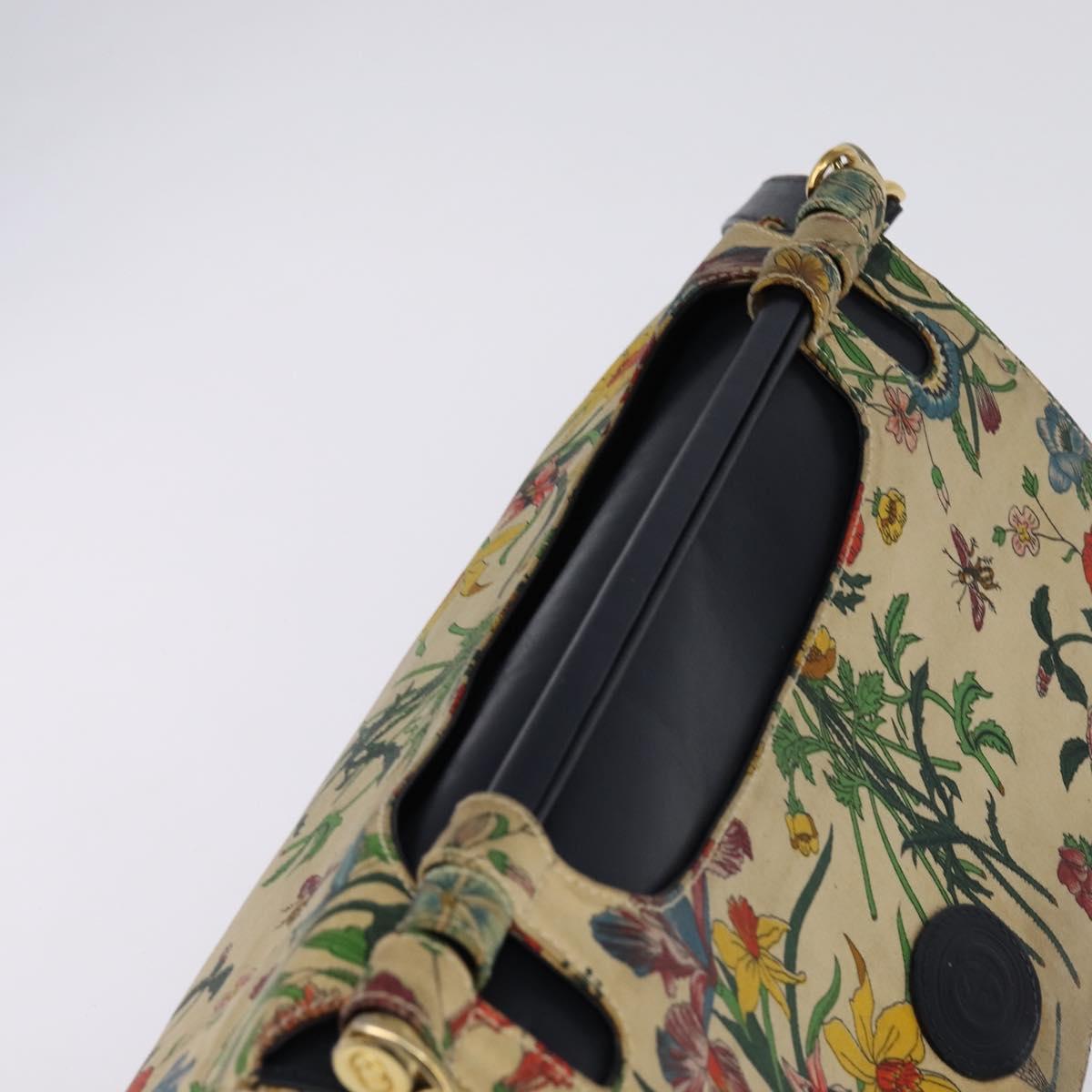 GUCCI Flora Shoulder Bag Canvas Beige Gold Auth 143493