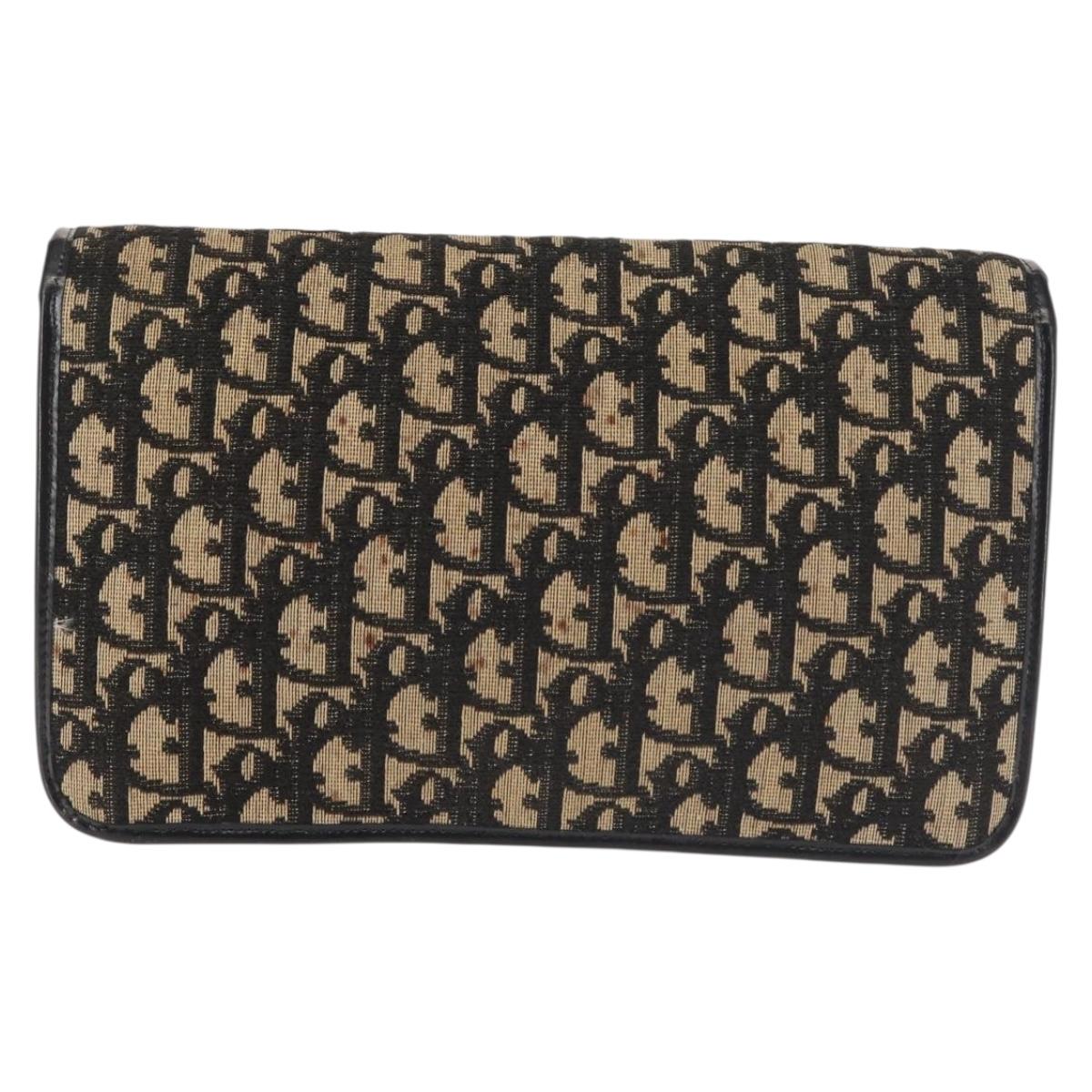 Christian Dior Trotter Canvas Shoulder Bag Navy Gold Auth 143495