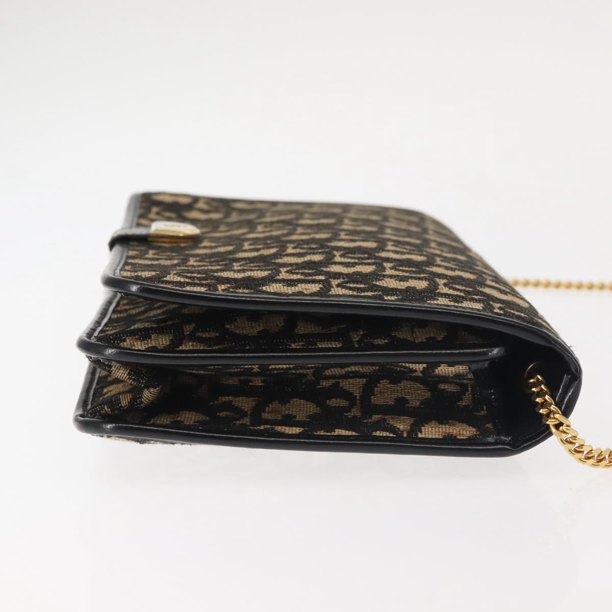 Christian Dior Trotter Canvas Shoulder Bag Navy Gold Auth 143495