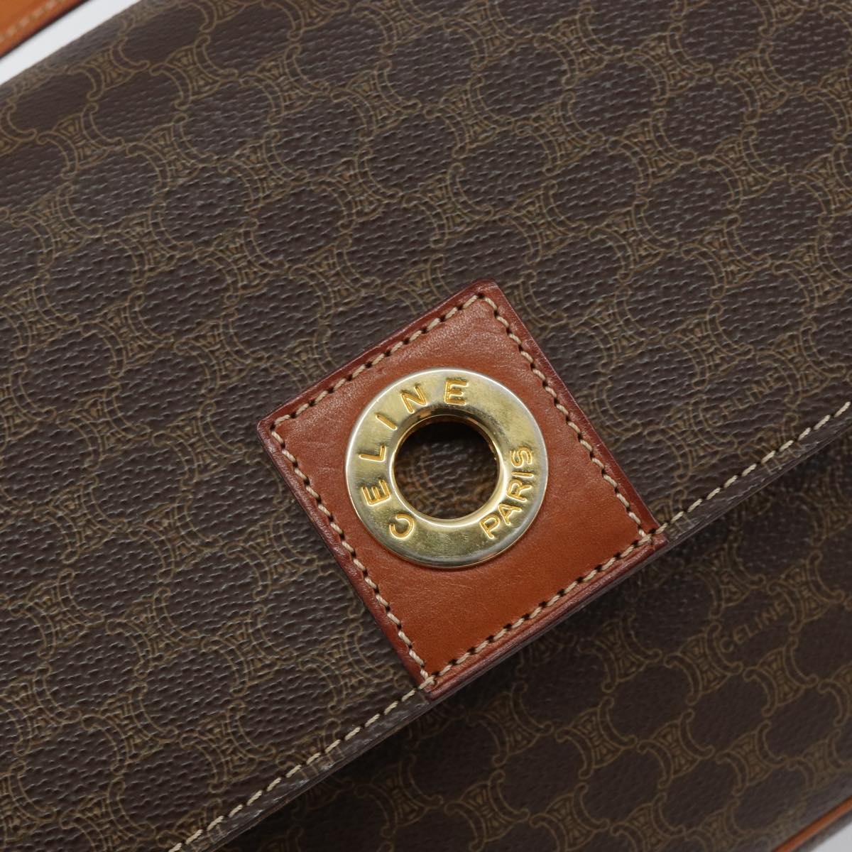 CELINE Macadam Canvas Shoulder Bag PVC Leather Brown Gold Auth 143496