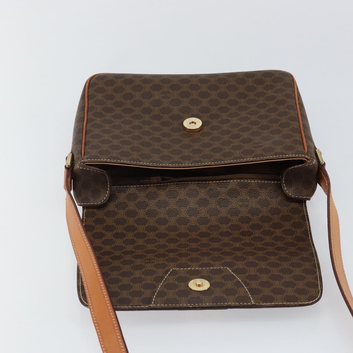 CELINE Macadam Canvas Shoulder Bag PVC Leather Brown Gold Auth 143496