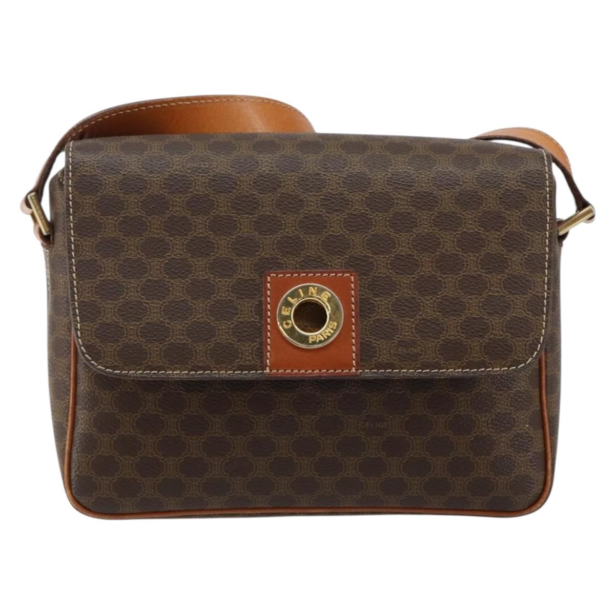 CELINE Macadam Canvas Shoulder Bag PVC Leather Brown Gold Auth 143496